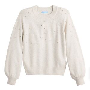 Draper James RSVP Long Sleeve Gray Jeweled Sweater Size Large